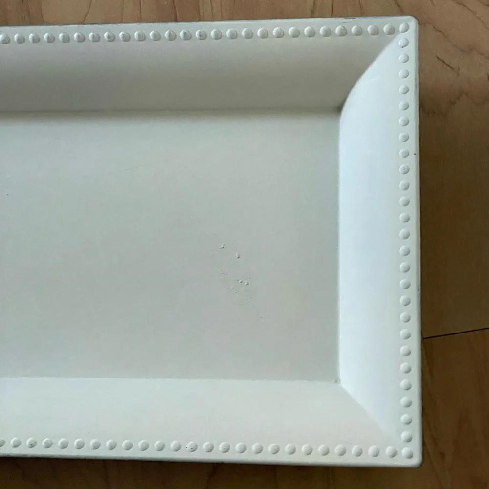 Charger Plastic Plate Beaded Edge, Holiday Rectangle Off White Plate